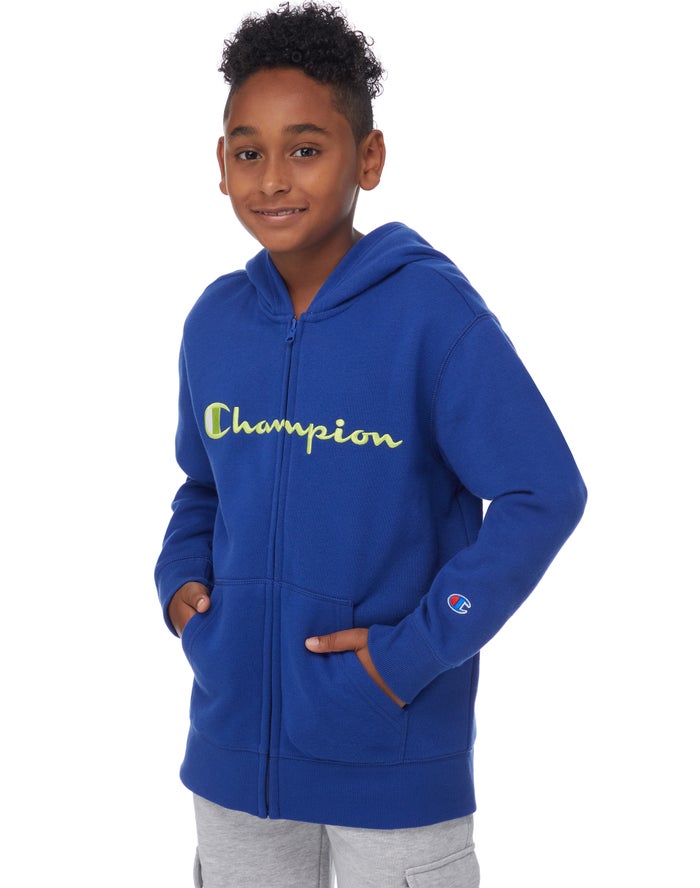 Champion Hoodie Jongens - Blauw - Fleece C + Script Logos ( 501346-DFS )